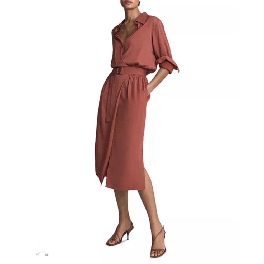 REISS EMILIE BELTED MIDI DRESS